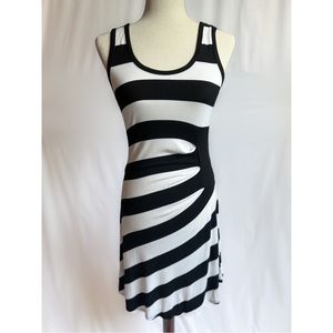 SOLD - Calvin Klein Size 4 Black and White Striped Bodycon Dress